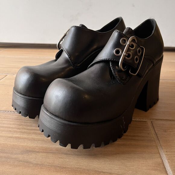 Y2K CLASSIFIED Platform Shoes Women's SIZE 7.5 Black Strap Chunky - Picture 1 of 16